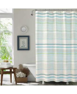 72-inch Sea Breeze Blue Green White Cabana Stripe Cotton Shower Curtain