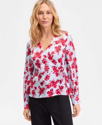 Women's Long Sleeve Printed Wrap Blouse