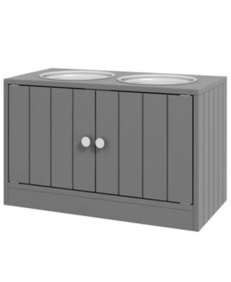23.6 in. Wide Dog Bowls with Storage Cabinet Containing Large Capacity in Grey