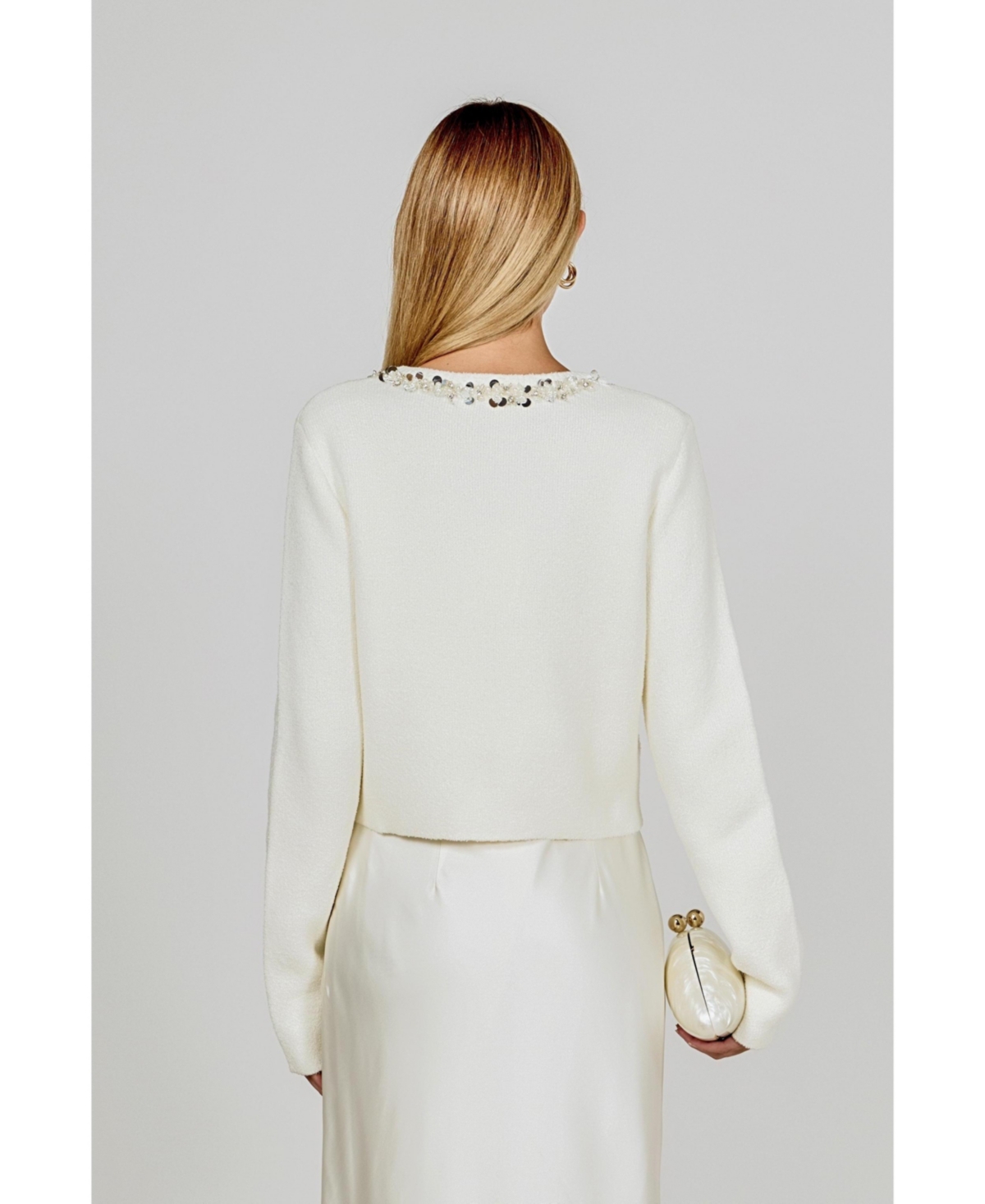 endless rose Women's Boucle Knit Jewel Trim Cardigan