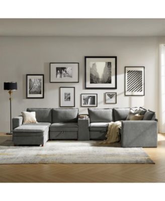 Buelow 144” Modern Storage Sectional Sofa With Charging Station And Middle Storage Compartment