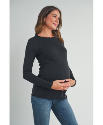 Maternity Long Sleeve Crew Neck Ribbed Top
