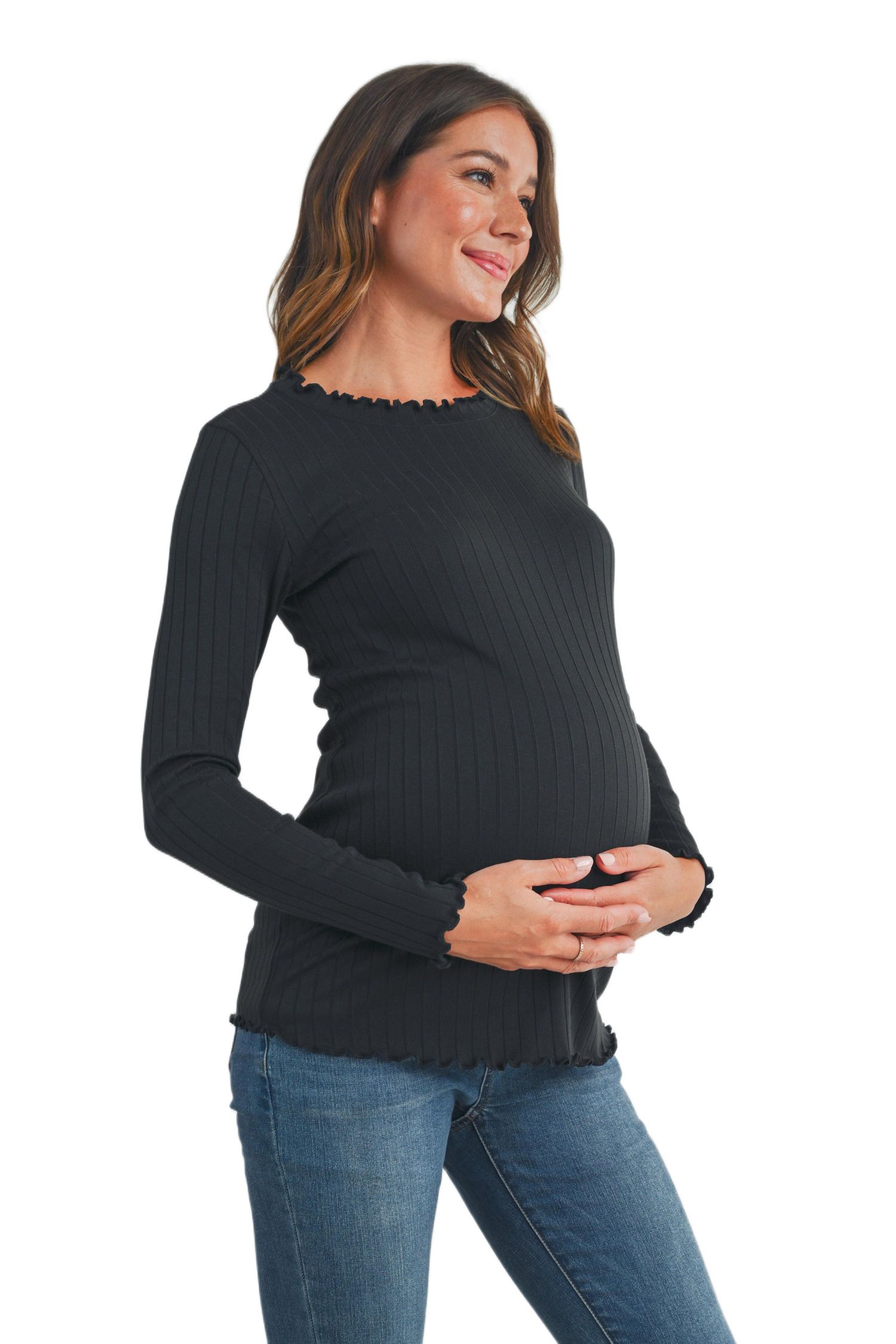 Women's Long Sleeve Crew Neck Ribbed Top