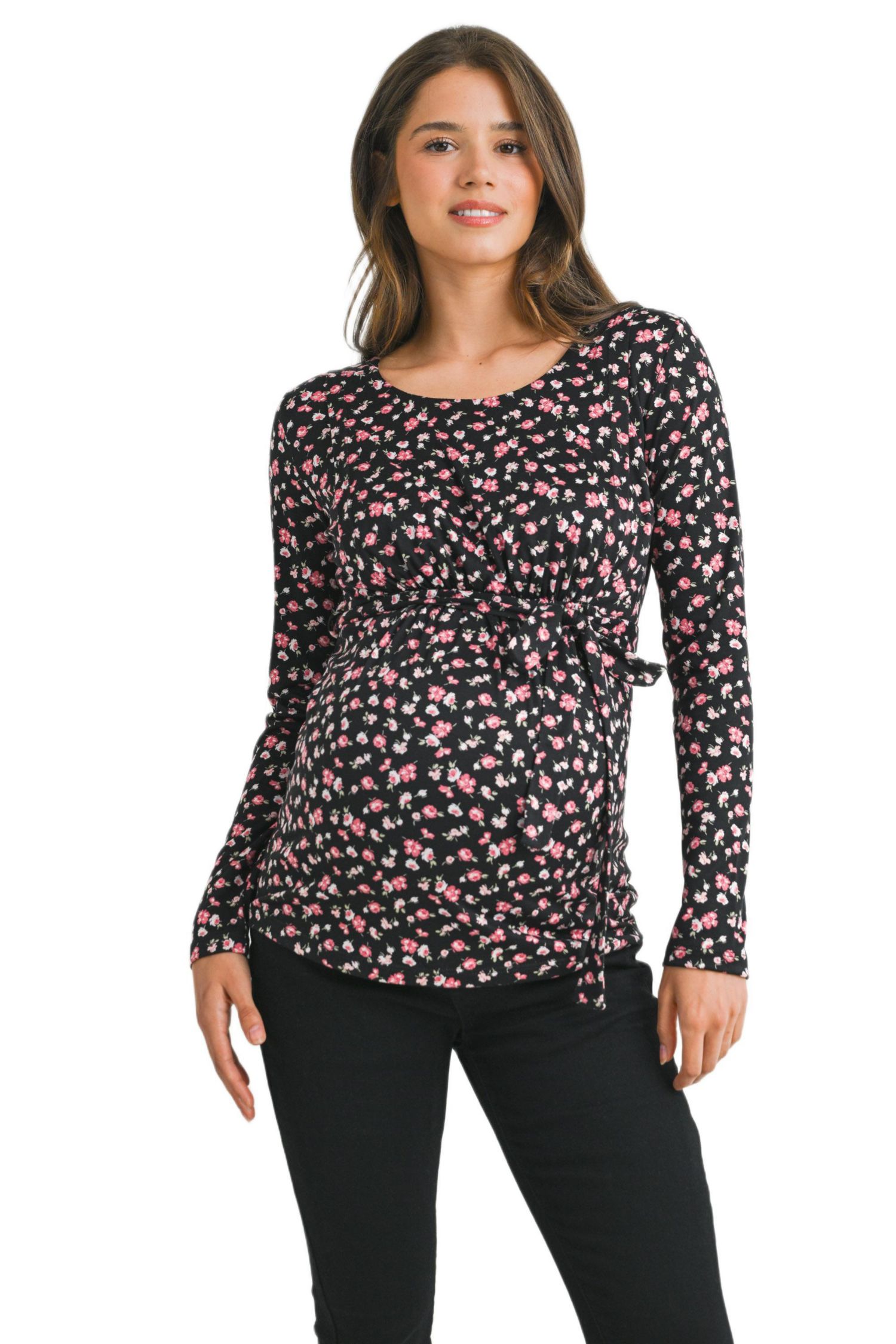 Maternity Long Sleeve Floral Tie Waist Top