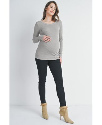 Maternity Scoop Neck Long Sleeve Ribbed Top