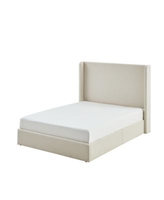 Carmen Upholstered Wingback Bed Frame with 52.3" Headboard, King, Ivory Boucle