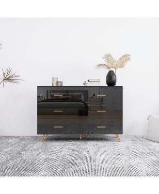 High Glossy 6-Drawer Chest of Drawers with Golden Accents