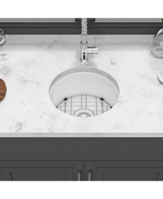 huluwat Porcelain Fireclay Circular Kitchen Sink Dual Mount Single Bowl with Grid