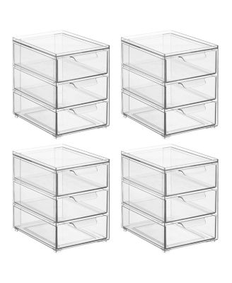 3-Drawer Stackable Organizer for Kitchen or Pantry - Set of 4 - Clear