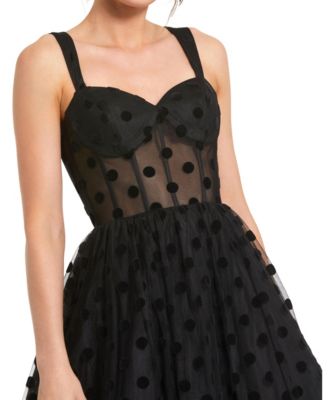 Petite Polka Dot Net Bustier A-Line Midi Dress
