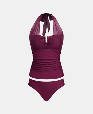 Women's Chic Tankini Swimsuit with Mesh Inserts