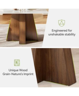 47-Inch Kitchen Dining Table for 4-6,White Rectangular Dining Table with Walnut Wood Base, Modern Wooden Eating Table