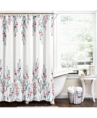 72-inch White Blue Coral Watercolor Floral Shower Curtain