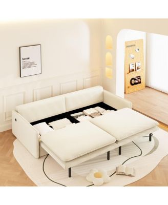 4-Seat Pull-Out Sleeper Sofa Bed, 81'' Chenille Upholstery & USB Port