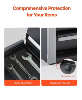 Metal Tool Box, 8.6", 3-Drawer Portable Tool Chest, EVA Liners, PP Feet, Ball-Bearing Slides, Black