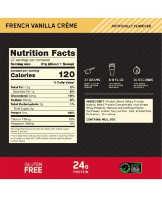 Gold Standard 100% Whey Protein Powder, French Vanilla Creme, 1.5lb Tub