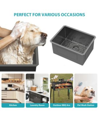 huluwat 24x18x12 Inch Undermount Gunmetal Black Laundry Utility Sink 16 Gauge T304 Stainless Steel Deep Single Bowl