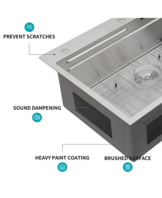 33x22x10inch 16 Gauge T304 Stainless Steel Drop In Waterfall Workstation Kitchen Sink with Pull Down Faucet and Cup Washer