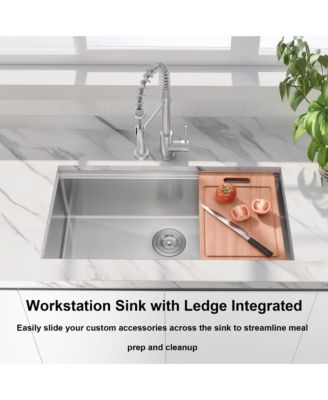 Undermount Workstation Kitchen Sink Stainless Steel Single Bowl 18 Gauge