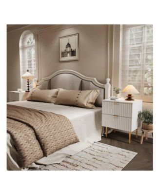 Modern Nightstand With 2 Drawers Golden And Wood Fluted Night Stand With Charging Station Bedside Table With USB Ports