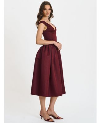 Women's Omella Burgundy Ruched Bust Sweetheart Flared Maxi Dress