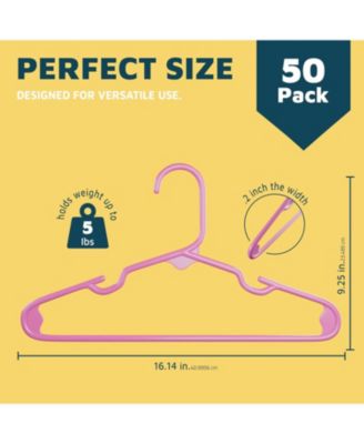 Kids Plastic Hangers, Pink, 11.6", with shoulder notches, space-saving, hold 5 lbs, ideal for baby, toddler & kids  clothes, 50-pack.