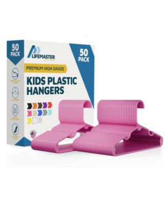 Kids Plastic Hangers, Pink, 11.6", with shoulder notches, space-saving, hold 5 lbs, ideal for baby, toddler & kids  clothes, 50-pack.