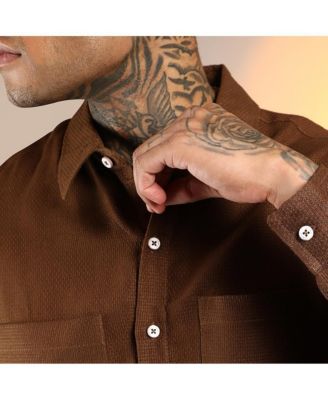 Men's Chocolate Brown Solid Canvas Utility Shirt
