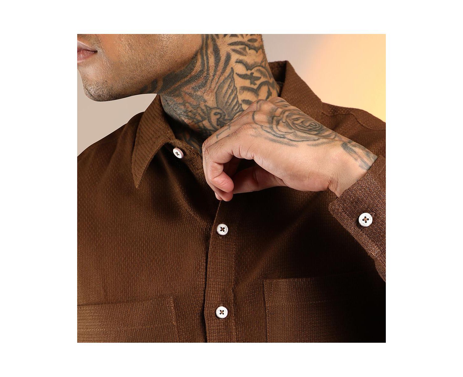 Men's Chocolate Brown Solid Canvas Utility Shirt