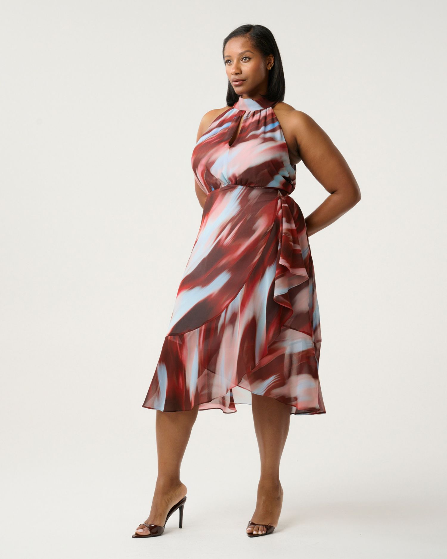 Plus Size Madelena Print Halter Wrap Fit Flare Midi Dress