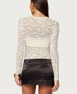 Women's Rosette Bandeau Sheer Lace Top