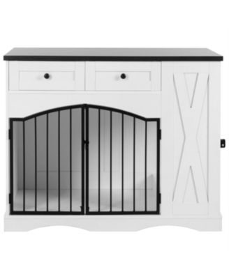  Dog Crate with 3 Drawers,Removable Feeder in White