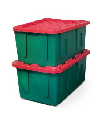 Durable 27 Gallon Heavy Duty Holiday Storage Tote, Green/Red, (4 Pack