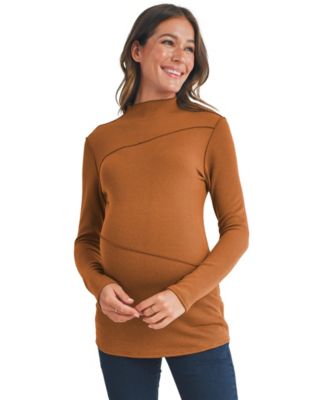 Maternity Mock Neck Long Sleeeve Ribbed Top