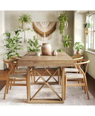 Rectangle Dining Table for 4-6 People, Farmhouse Thick Appearance Design, Rectangular Kitchen Dinner Table