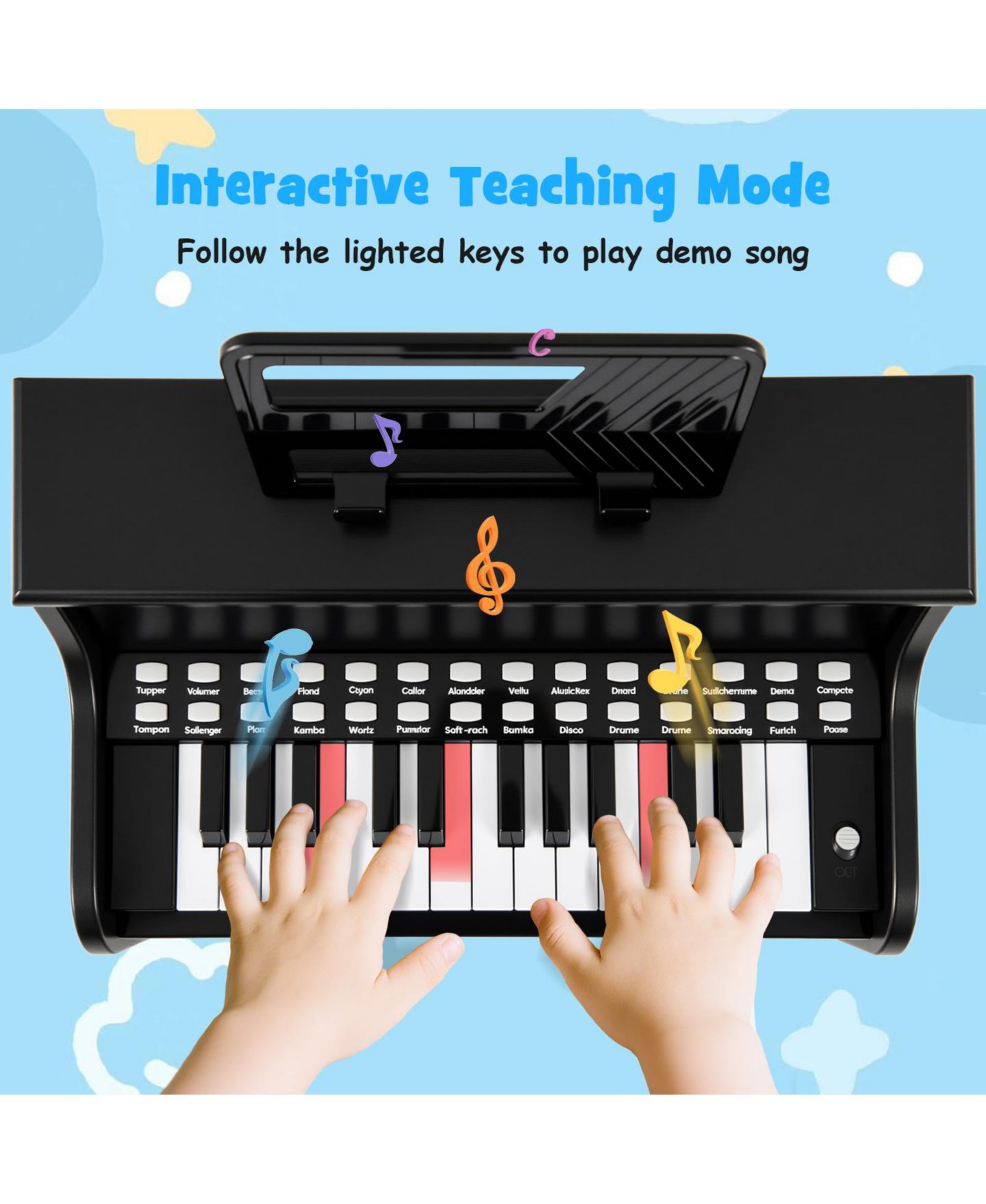 Детские игрушки Slickblue 25-Key Kids Piano Keyboard with Interactive Teaching Mode, 3-Piece Set, Ages 3+, цвет: Чёрный — фото 6