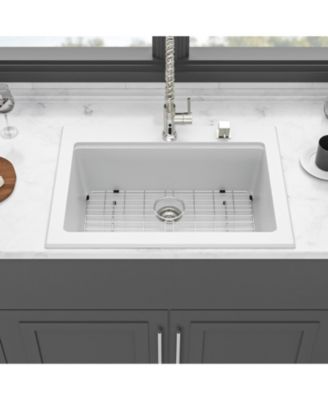 30x22x10inch White Quartz Composite Drop in Kitchen Sink Workstation Granite Deep