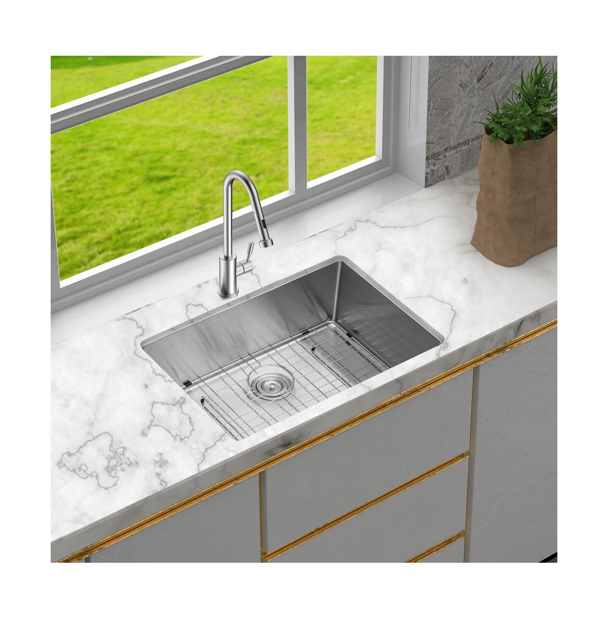 flynama 26x18x10inch Undermount Kitchen Sink Single Bowl Stainless Steel 16 Gauge Deep Basin