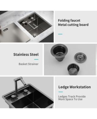 15x17x9inch Undermount Bar Sink with Folding Faucet Single Bowl 16 Gauge Gunmetal Black