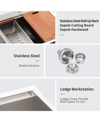 Inch Drop In Topmount Workstation Kitchen Sink 16 Gauge T304 Stainless Steel Single Bowl With Cutting Board Colander