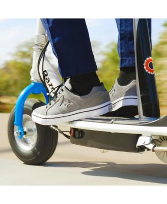 E300S Seated Electric Scooter for Kids, Pneumatic Tires, Seat, White/Blue