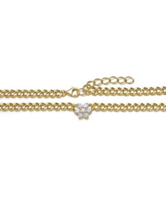 14k Gold Plated Chain Jewelry Set with Cubic Zirconia Flower Accent
