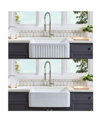 33x20inch Fireclay Farmhouse Kitchen Sink Reversible Design Grid Strainer 10 Inch Deep