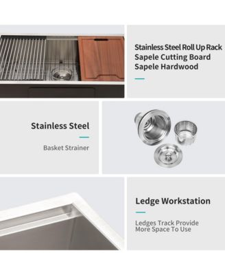 33x19x10inch Undermount Workstation Kitchen Sink Stainless Steel Single Bowl 16 Gauge