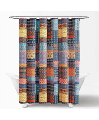 Patchwork Shower Curtain in Navy, Orange, Yellow, Teal, 72-Inch