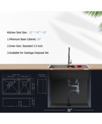 huluwat 33inch Undermount Double Bowl Kitchen Sink 16G T304 Stainless Steel 6040 Split 33x19x10inch 10inch Deep Workstation Sink with Full Accessories