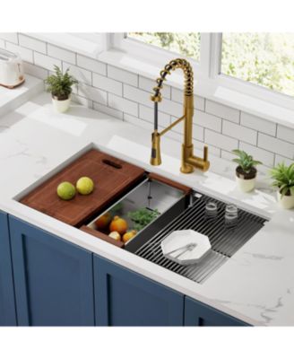 33x19inch Undermount Workstation Sink 10 Inch Deep Stainless Steel Single Bowl with Accessories