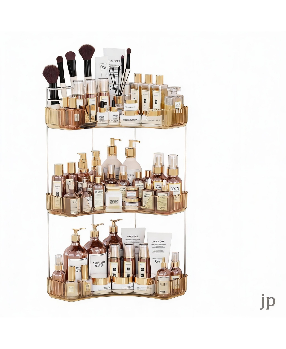 Yigii 3-Tier Corner Bathroom Organizer with Toothbrush & Makeup Brush Holders