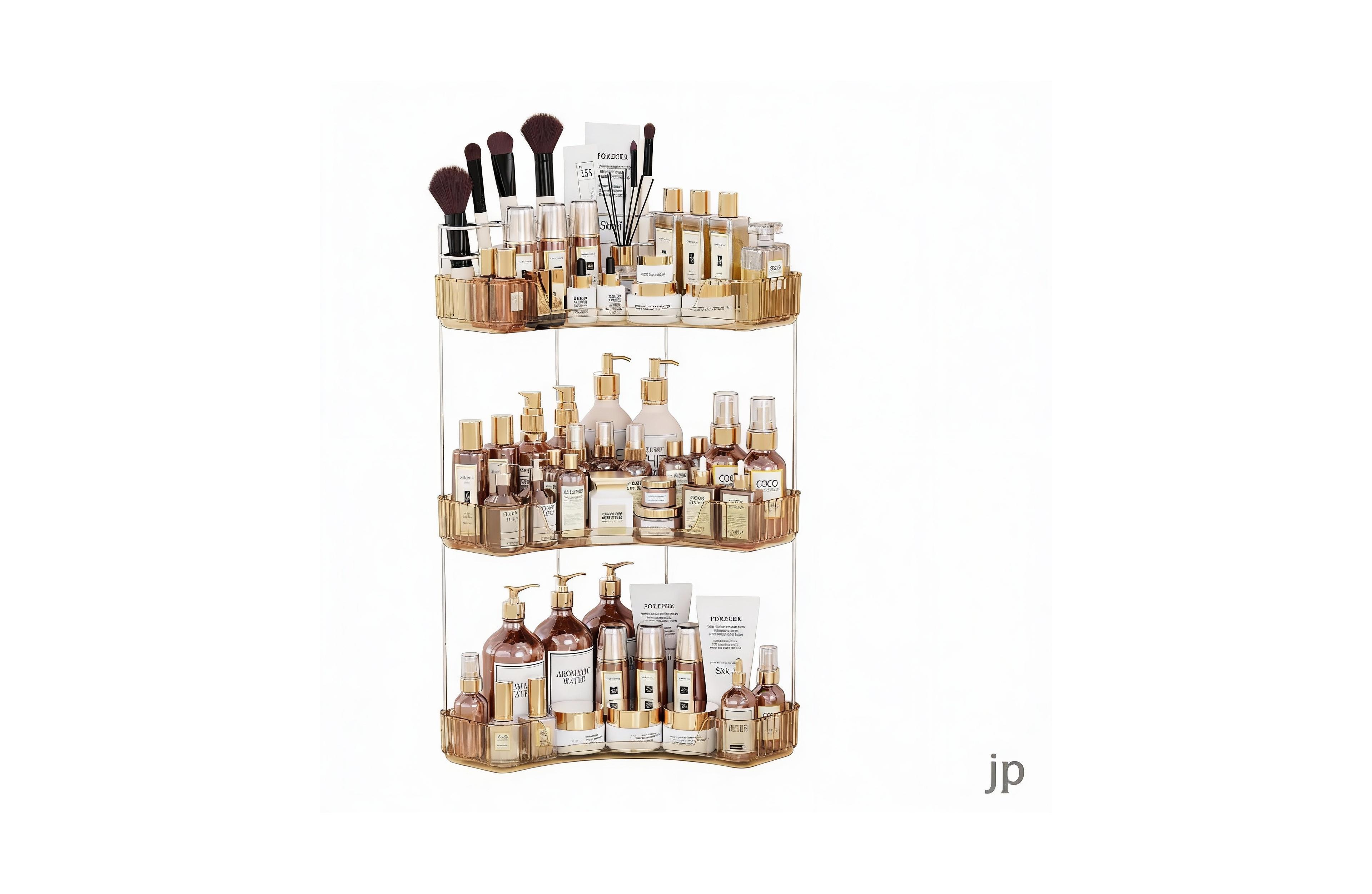 Yigii 3-Tier Corner Bathroom Organizer with Toothbrush & Makeup Brush Holders