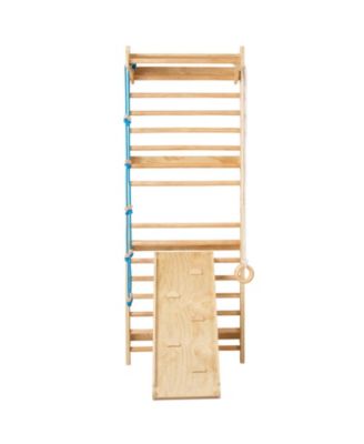 Swedish Ladder Wall Gym, 5-in-1 Indoor Climbing Set w/ Pull-Up Bar, Rings, Rope Ladder & Slide Board